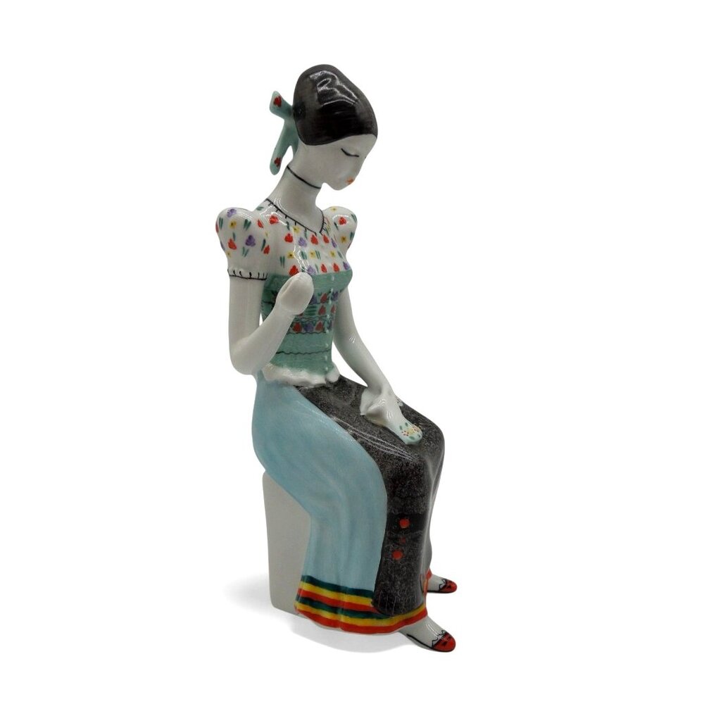 Hollohaza Dressmaker Seamstress Figurine Hungary Gift Decor Keepsake Vintage 9.5